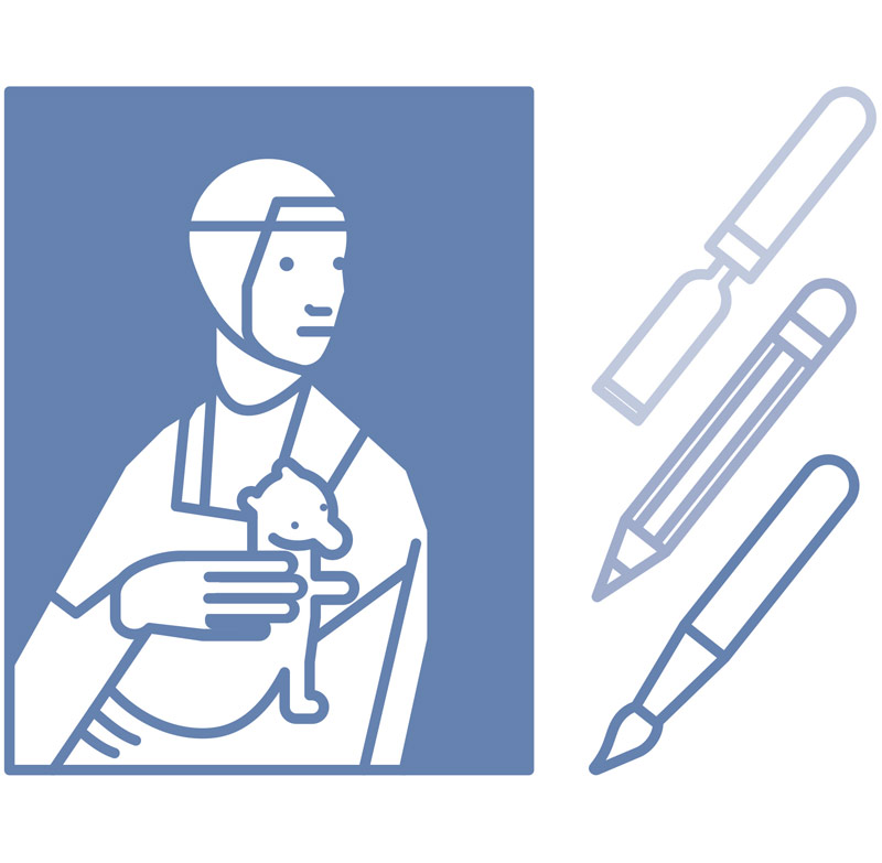 stylizowany Rysunek dama z łasiczką wg. Leonarda da Vinci